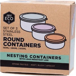 EVER ECO SET OF 3 STAINLESS STEEL ROUND NESTING CONTAINERS