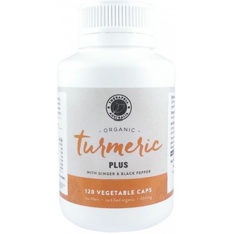 THERAPEIA ORGANIC TURMERIC PLUS GINGER AND BLACK PEPPER 120 VEGETABLE CAPS