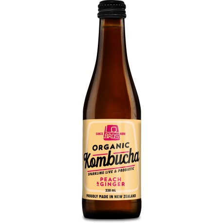 LOBROS ORGANIC KOMBUCHA PEACH & GINGER 330ML