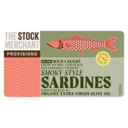 THE STOCK MERCHANT SMOKY STYLE SARDINES IN ORGANIC EXTRA VIRGIN OLIVE OIL 120G