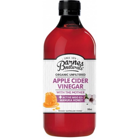 BARNES NATURALS ORGANIC APPLE CIDER VINEGAR PLUS MANUKA MGO 100 HONEY 500ML