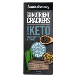 HEALTH DISCOVERY SUPER SEED KETO CRACKERS BLACK PEPPER AND CHIVES 150G