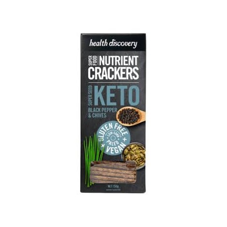 HEALTH DISCOVERY SUPER SEED KETO CRACKERS BLACK PEPPER AND CHIVES 150G