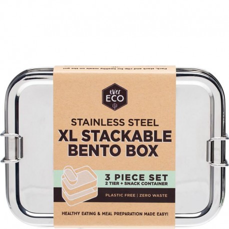 EVER ECO STAINLESS STEEL XL STACKABLE BENTO BOX 3 PIECE SET