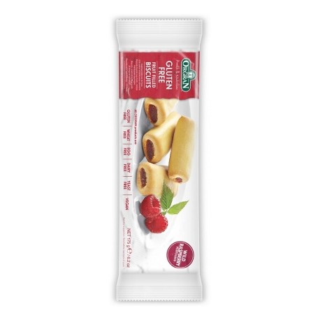 ORGRAN FRUIT FILLED BISCUITS RASPBERRY FLAVOURED 175G