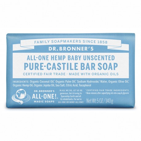 DR. BRONNER'S BABY UNSCENTED PURE-CASTILE BAR SOAP 140G