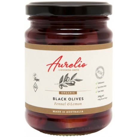 AURELIO ORGANIC BLACK OLIVES FENNEL AND LEMON 240G