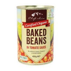 CHEFS CHOICE ORGANIC BAKED BEANS IN TOMATO SAUCE 400G