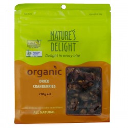 NATURES DELIGHT ORGANIC DRIED CRANBERRIES 200G
