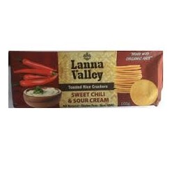 LANNA VALLEY ORGANIC RICE CRACKERS SWEET CHILLI AND SOUR CREAM 100G