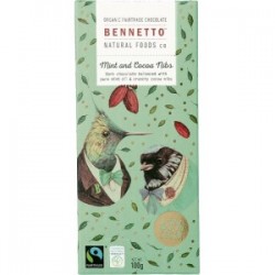 BENETTO NATURAL FOODS MINT AND COCOA NIBS DARK CHOCOLATE 100G