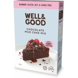WELL AND GOOD CHOCOLATE MUD CAKE MIX WITH FROSTING 475G