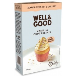 WELL AND GOOD VANILLA CUPCAKE MIX WITH ICING AND SPRINKLES 510G