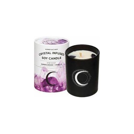 SUMMER SALT BODY CRYSTAL INFUSED CANDLE AMETHYST SANDALWOOD AND VANILLA