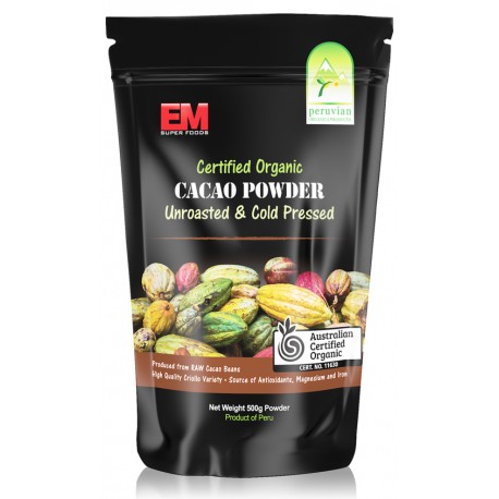 EM SUPER FOODS CERTIFIED ORGANIC CACAO POWDER 500G