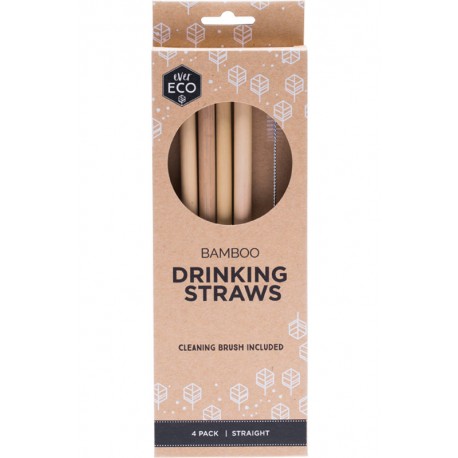 EVER ECO BAMBOO DRINKING STRAWS WITH CLEANING BRUSH STRAIGHT 4PK