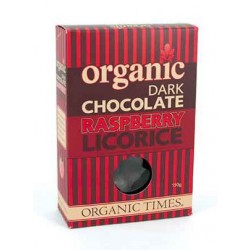 ORGANIC TIMES DARK CHOCOLATE RASPBERRY LICORICE 150G